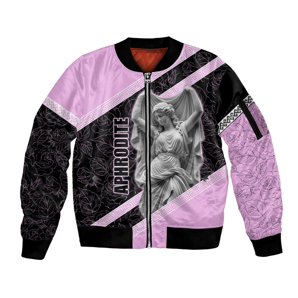 Aphrodite Greek Goddess Sleeve Zip Bomber Jacket Classical Mythology Floral Statue Art