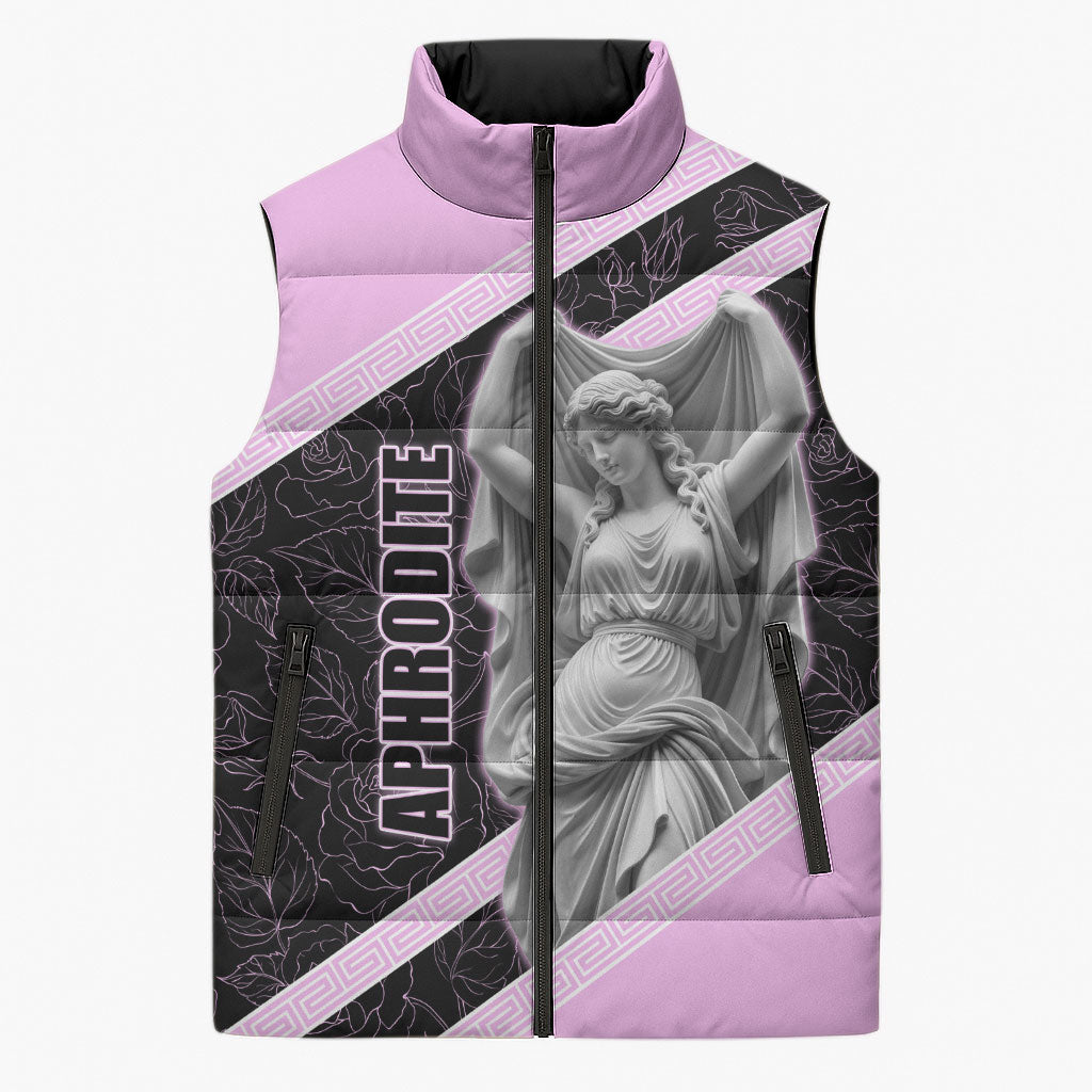 Aphrodite Greek Goddess Sleeveless Puffer Jacket Classical Mythology Floral Statue Art