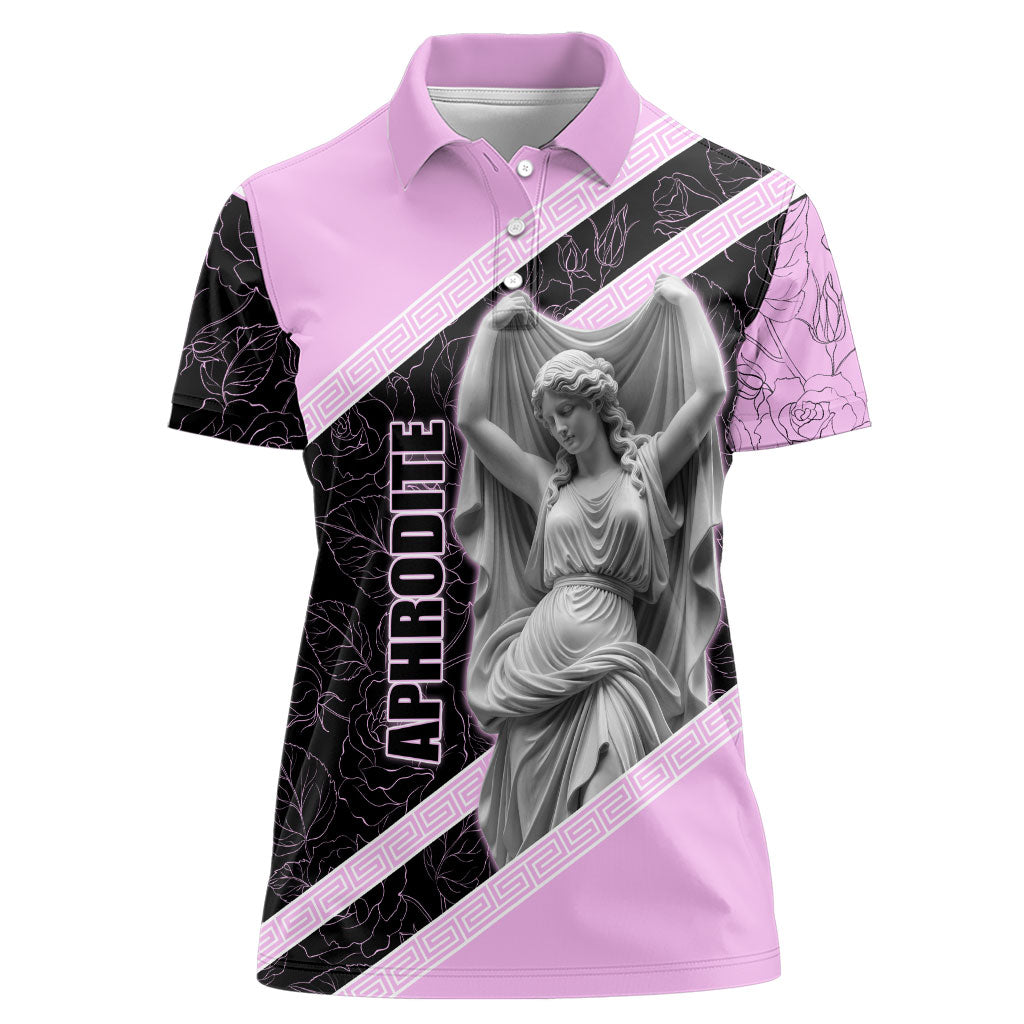 Aphrodite Greek Goddess Women Polo Shirt Classical Mythology Floral Statue Art