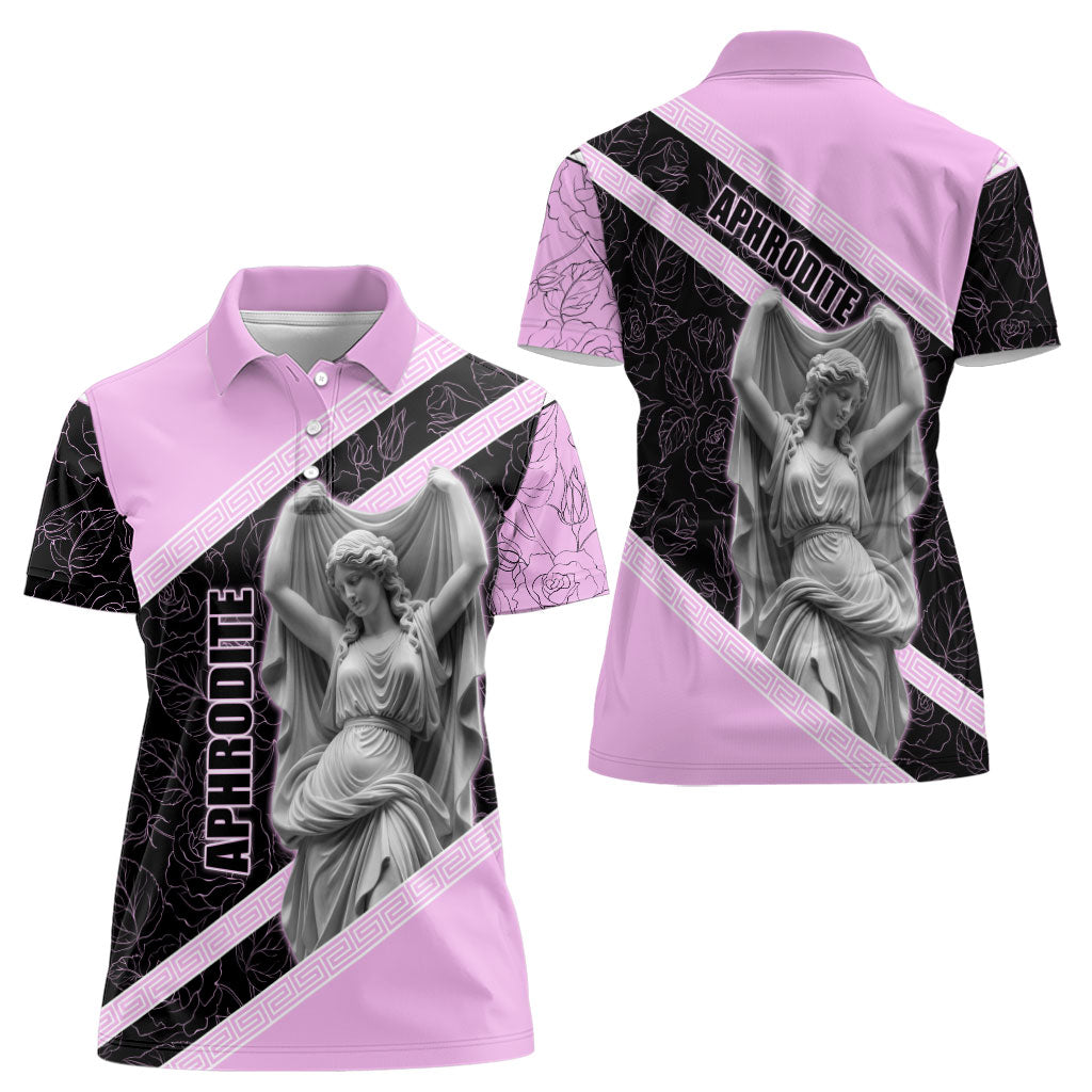 Aphrodite Greek Goddess Women Polo Shirt Classical Mythology Floral Statue Art
