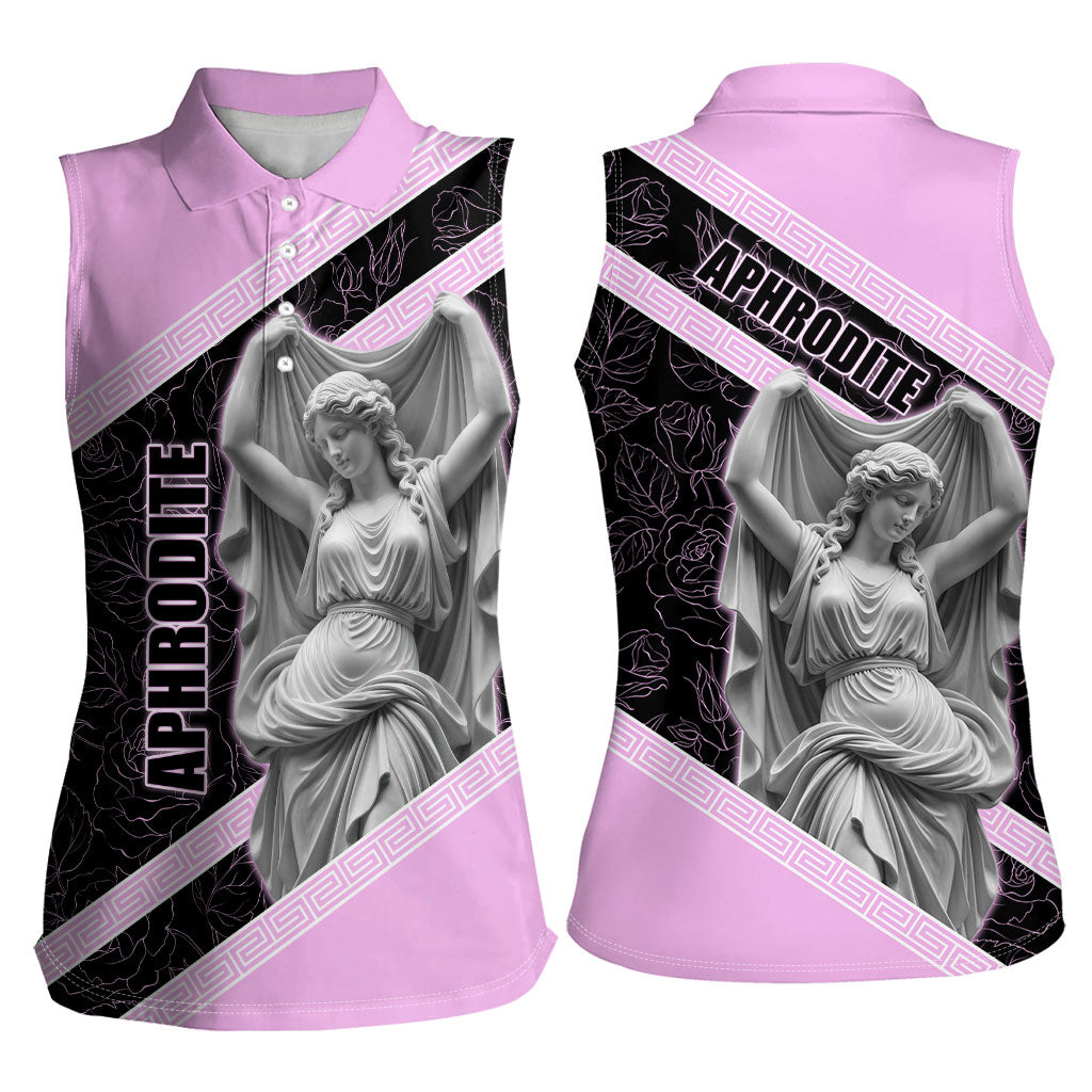 Aphrodite Greek Goddess Women Sleeveless Polo Shirt Classical Mythology Floral Statue Art