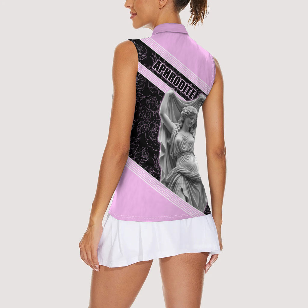 Aphrodite Greek Goddess Women Sleeveless Polo Shirt Classical Mythology Floral Statue Art