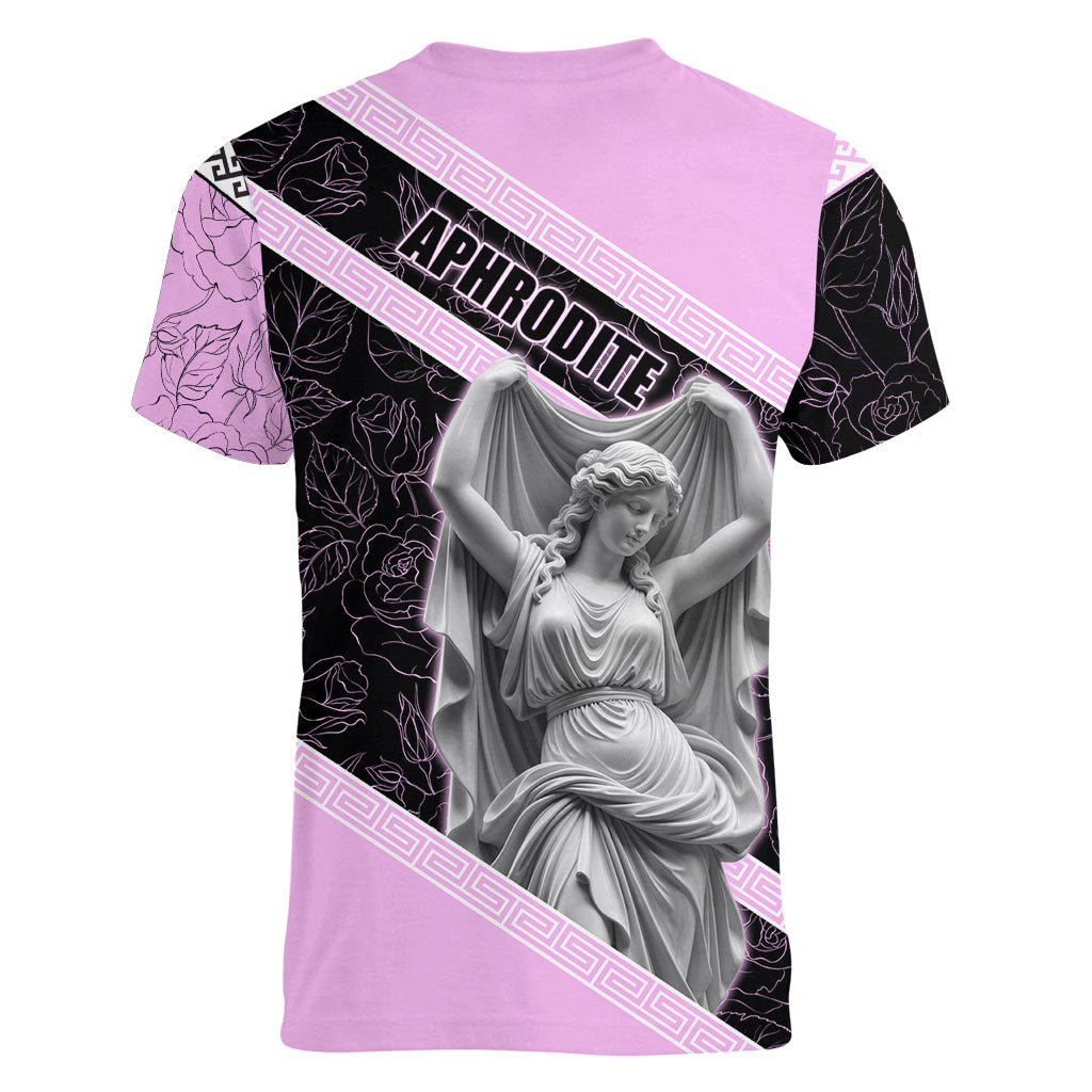 Aphrodite Greek Goddess Women V-Neck T-Shirt Classical Mythology Floral Statue Art