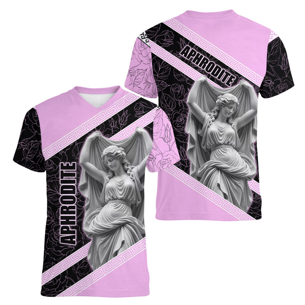 Aphrodite Greek Goddess Women V-Neck T-Shirt Classical Mythology Floral Statue Art