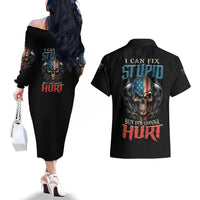 I Can Fix Stupid But It's Gonna Hurt Couples Matching Off The Shoulder Long Sleeve Dress and Hawaiian Shirt - Wonder Print Shop