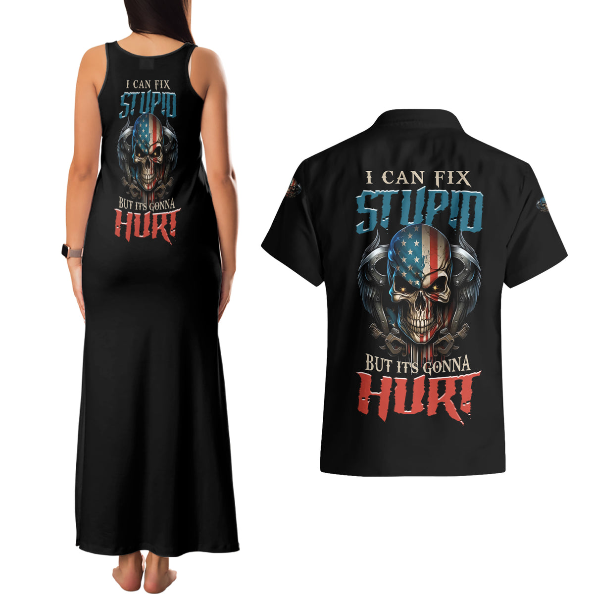 I Can Fix Stupid But It's Gonna Hurt Couples Matching Tank Maxi Dress and Hawaiian Shirt - Wonder Print Shop
