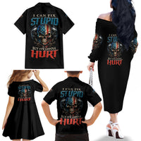 I Can Fix Stupid But It's Gonna Hurt Family Matching Off Shoulder Long Sleeve Dress and Hawaiian Shirt - Wonder Print Shop