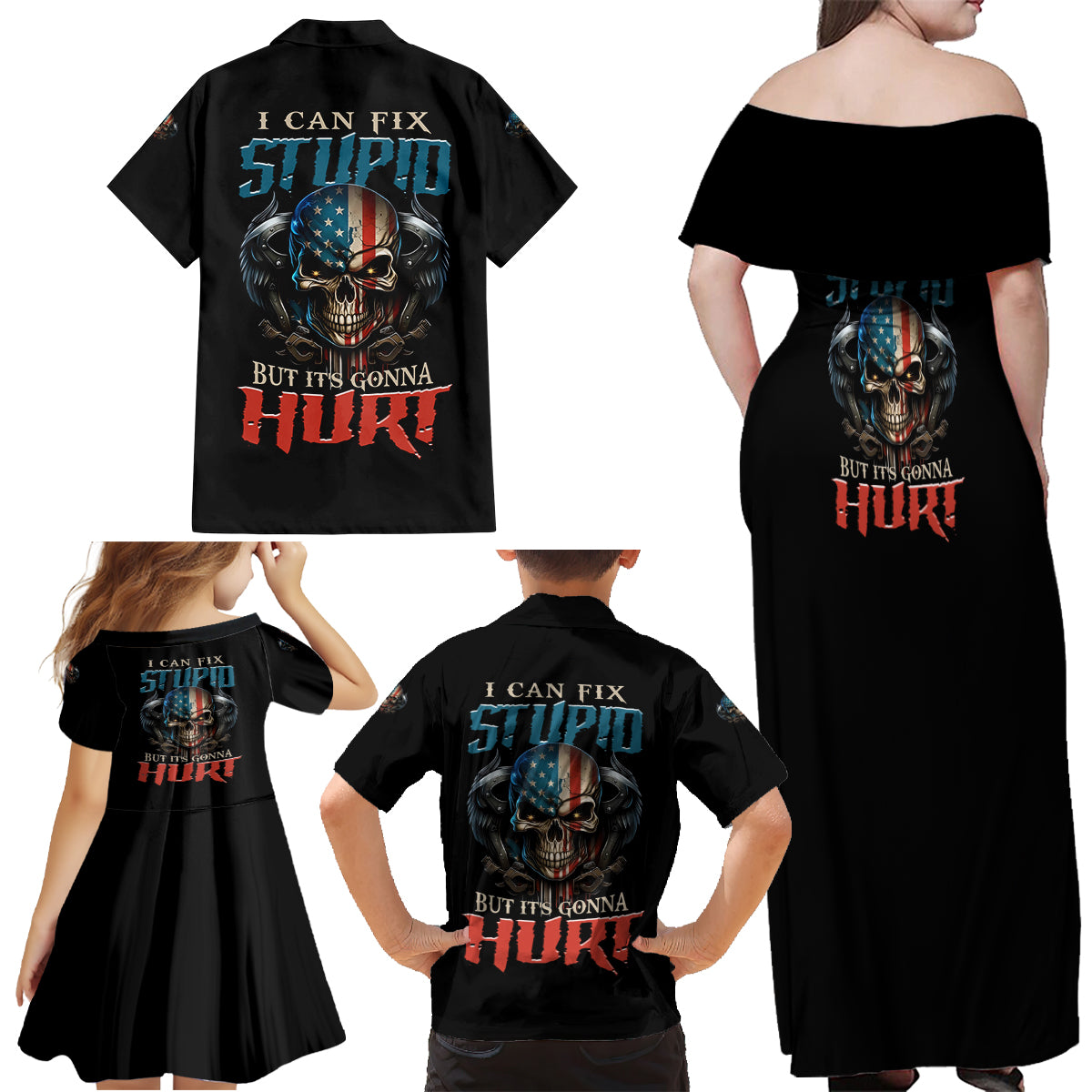 I Can Fix Stupid But It's Gonna Hurt Family Matching Off Shoulder Maxi Dress and Hawaiian Shirt - Wonder Print Shop