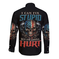 I Can Fix Stupid But It's Gonna Hurt Long Sleeve Button Shirt - Wonder Print Shop