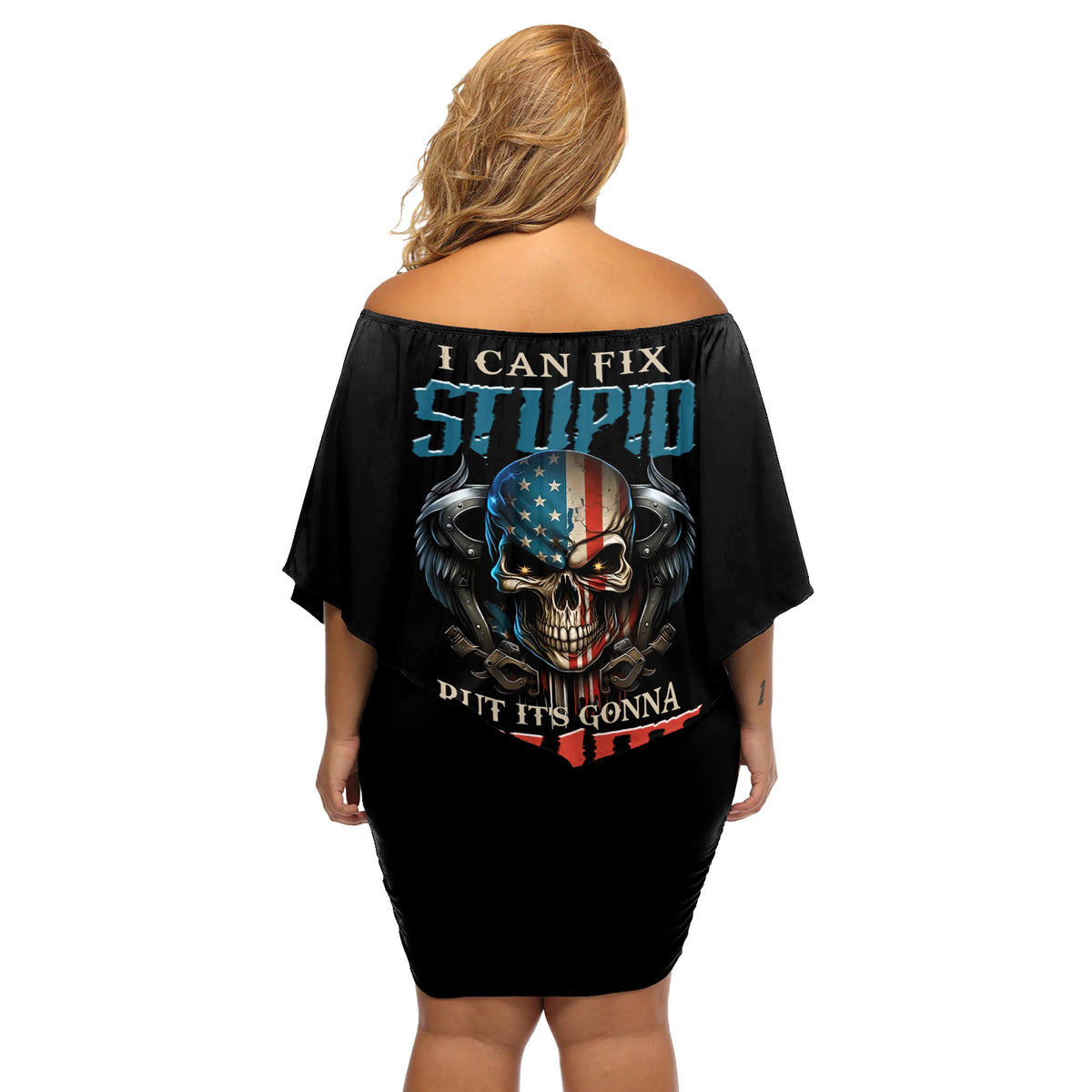 I Can Fix Stupid But It's Gonna Hurt Off Shoulder Short Dress - Wonder Print Shop