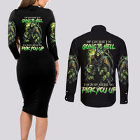 Of Course I'm Going To Hell Skull Couples Matching Long Sleeve Bodycon Dress and Long Sleeve Button Shirt - Wonder Print Shop