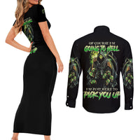 Of Course I'm Going To Hell Skull Couples Matching Short Sleeve Bodycon Dress and Long Sleeve Button Shirt - Wonder Print Shop