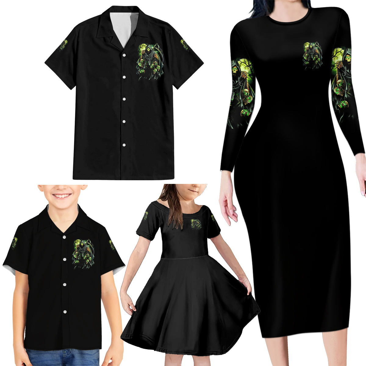 Of Course I'm Going To Hell Skull Family Matching Long Sleeve Bodycon Dress and Hawaiian Shirt - Wonder Print Shop