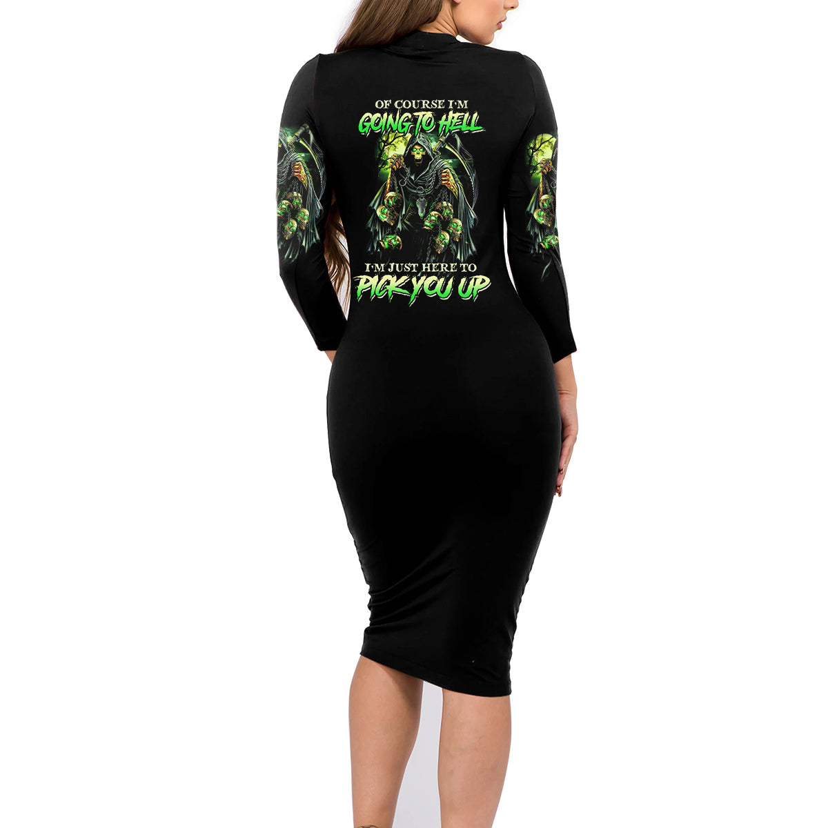 Of Course I'm Going To Hell Skull Family Matching Long Sleeve Bodycon Dress and Hawaiian Shirt - Wonder Print Shop