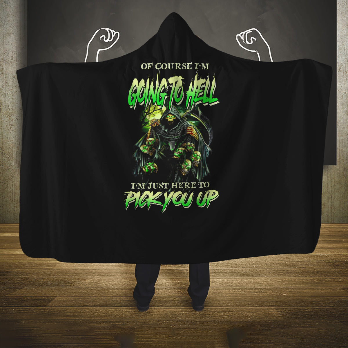 of-course-im-going-to-hell-skull-hooded-blanket