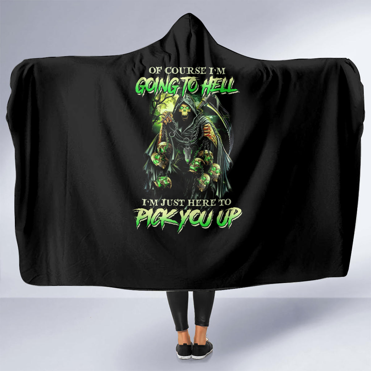 of-course-im-going-to-hell-skull-hooded-blanket