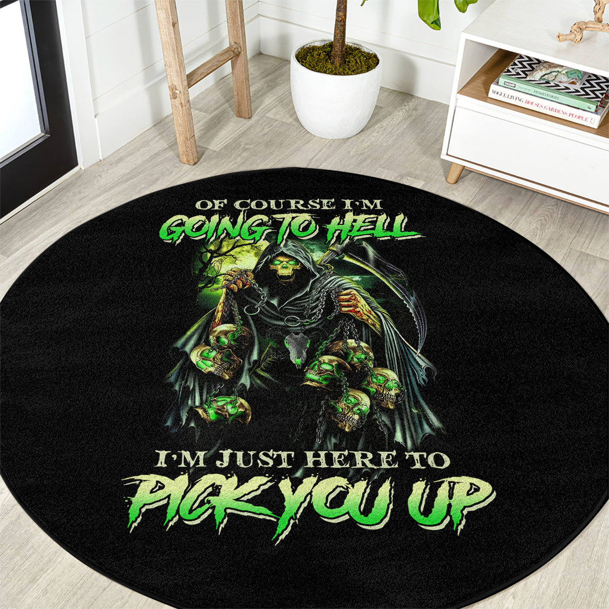 of-course-im-going-to-hell-skull-round-carpet