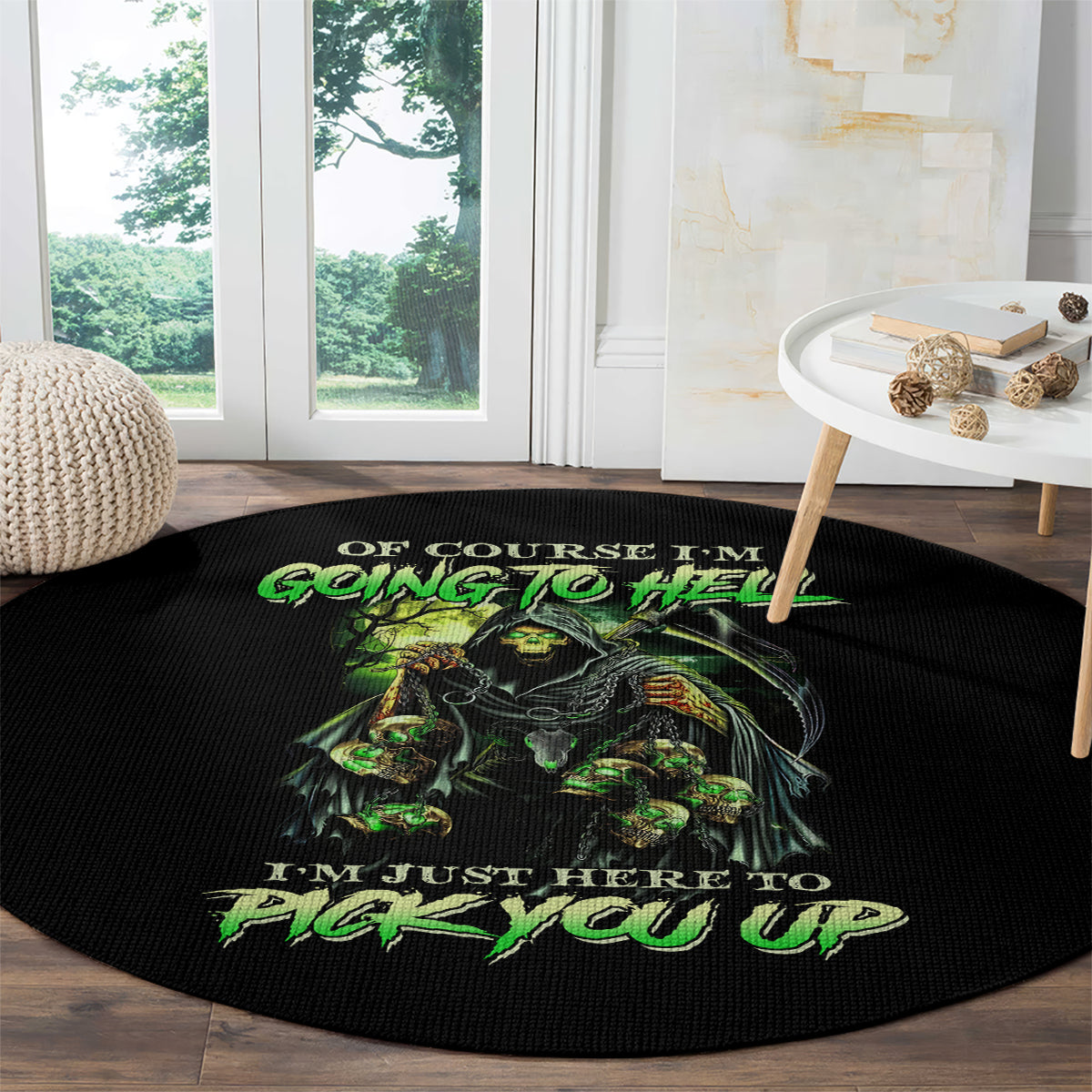 of-course-im-going-to-hell-skull-round-carpet