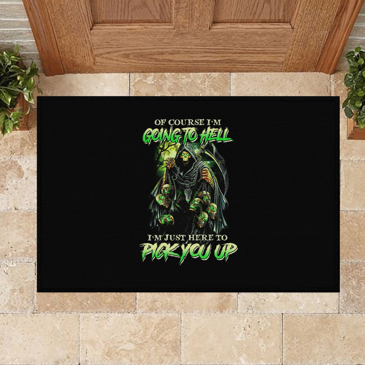 Of Course I'm Going To Hell Skull Rubber Doormat - Wonder Print Shop
