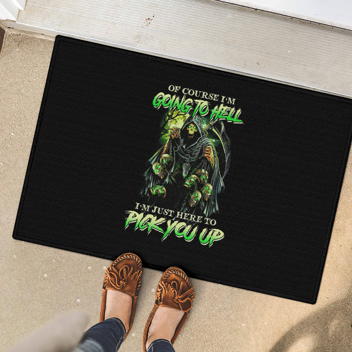 Of Course I'm Going To Hell Skull Rubber Doormat - Wonder Print Shop