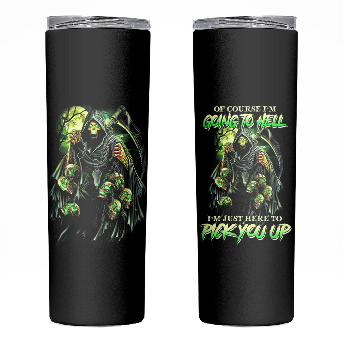 Of Course I'm Going To Hell Skull Skinny Tumbler - Wonder Print Shop