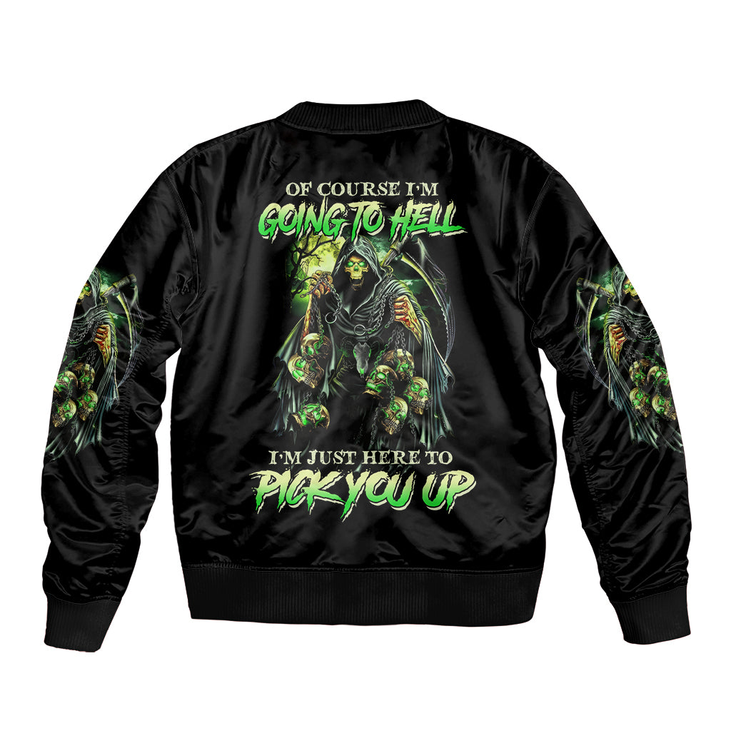 Of Course I'm Going To Hell Skull Sleeve Zip Bomber Jacket - Wonder Print Shop