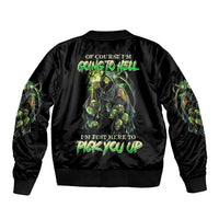 Of Course I'm Going To Hell Skull Sleeve Zip Bomber Jacket - Wonder Print Shop