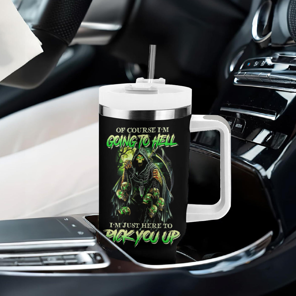 Of Course I'm Going To Hell Skull Tumbler With Handle - Wonder Print Shop