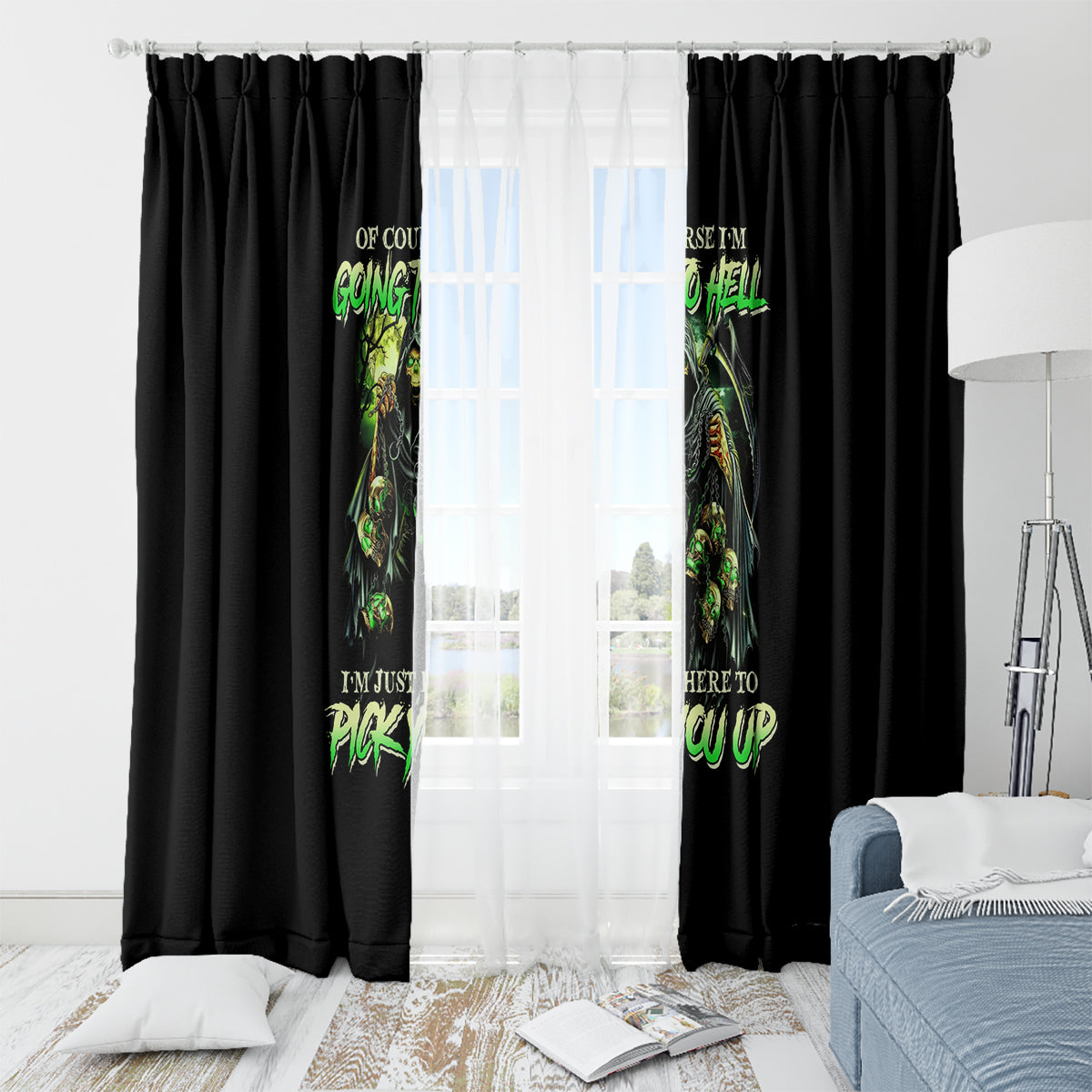 Of Course I'm Going To Hell Skull Window Curtain - Wonder Print Shop