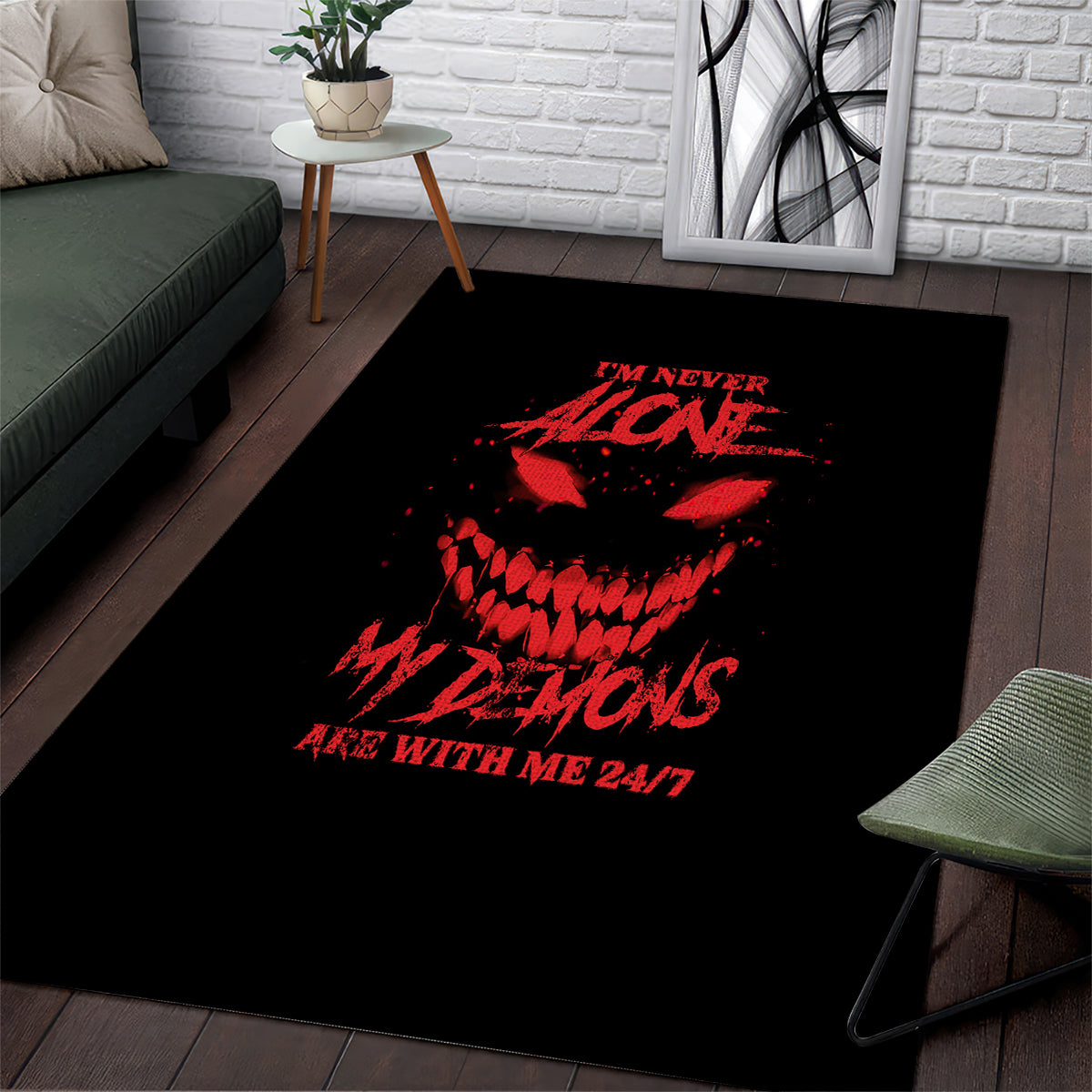 I'm Never Alone My Demon Are With Me Area Rug - Wonder Print Shop