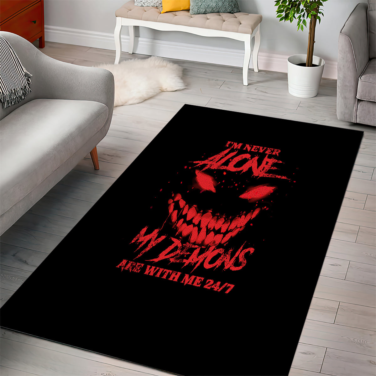 I'm Never Alone My Demon Are With Me Area Rug - Wonder Print Shop