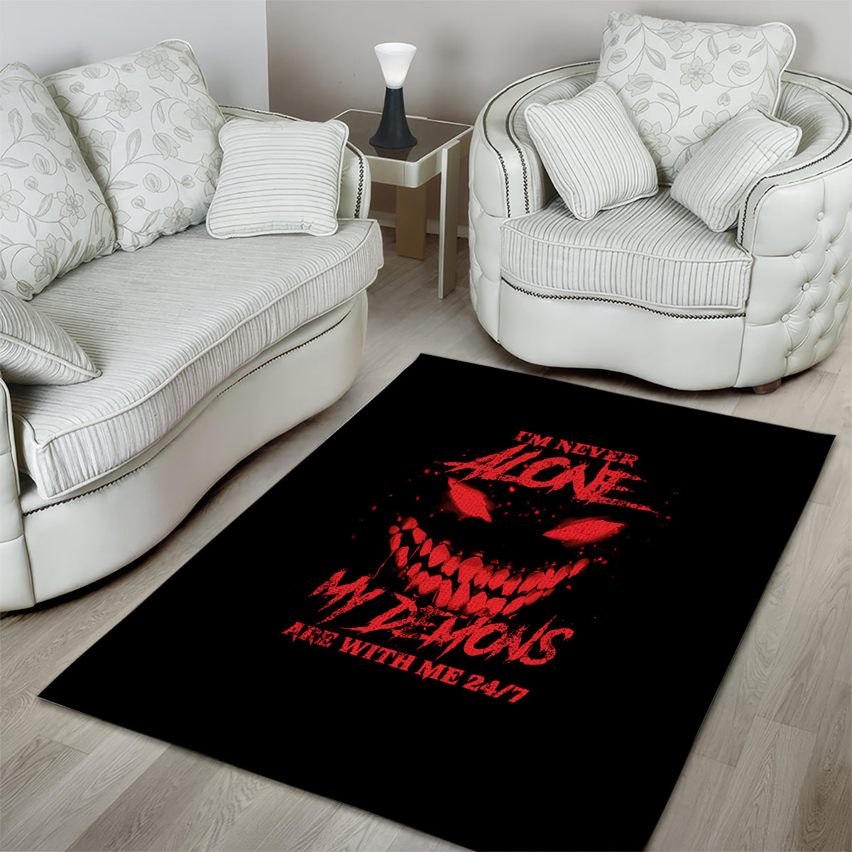 I'm Never Alone My Demon Are With Me Area Rug - Wonder Print Shop