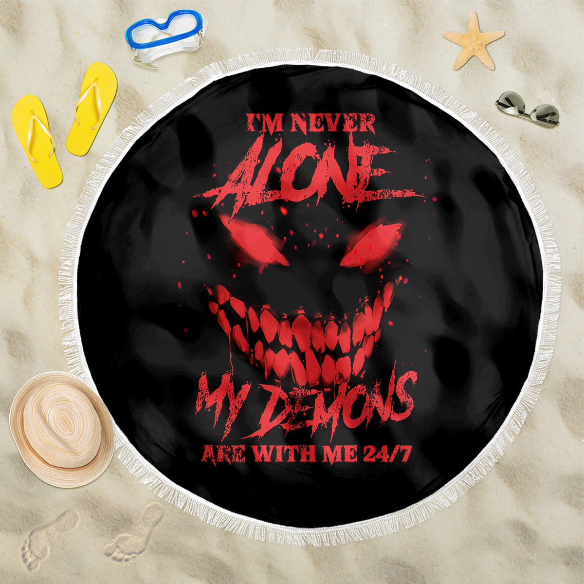 I'm Never Alone My Demon Are With Me Beach Blanket - Wonder Print Shop