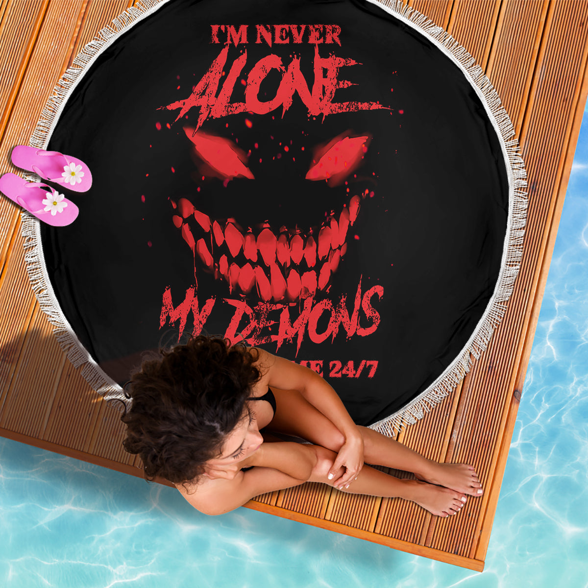 I'm Never Alone My Demon Are With Me Beach Blanket - Wonder Print Shop