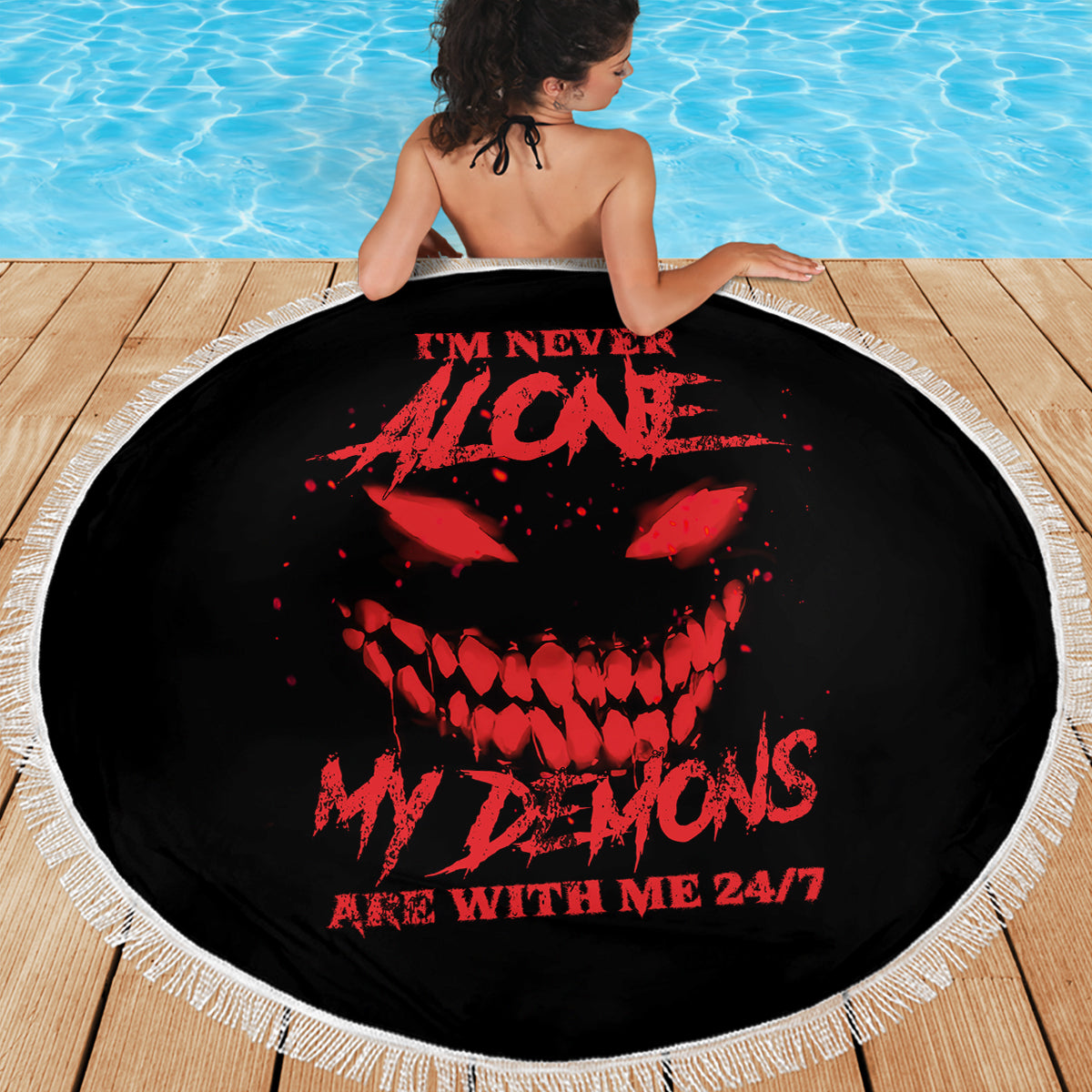 I'm Never Alone My Demon Are With Me Beach Blanket - Wonder Print Shop