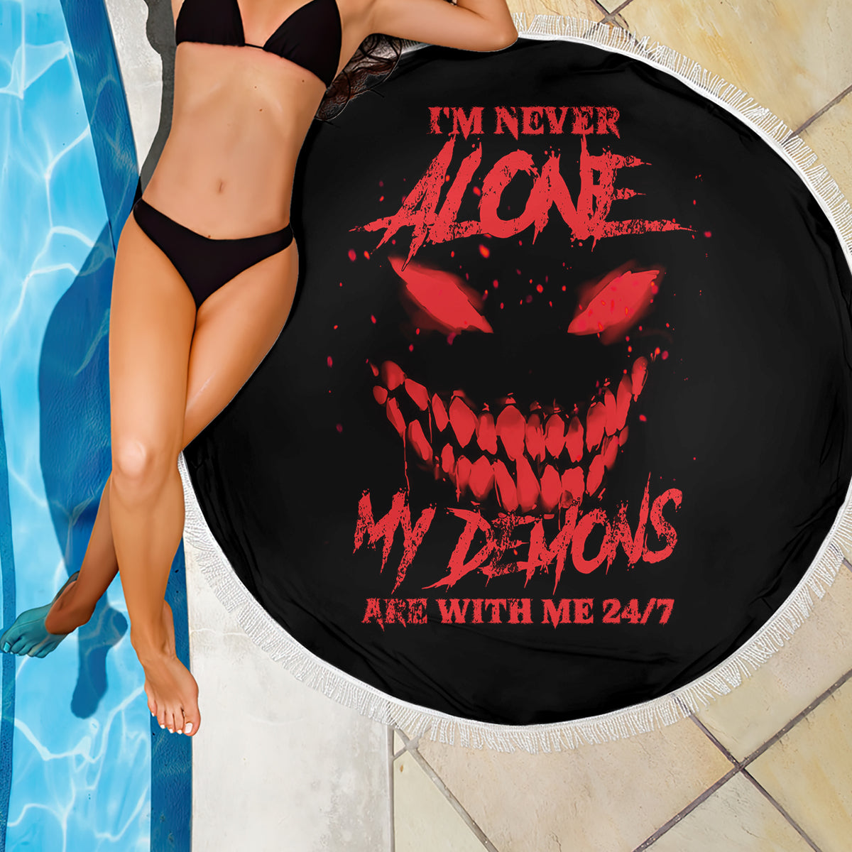 I'm Never Alone My Demon Are With Me Beach Blanket - Wonder Print Shop