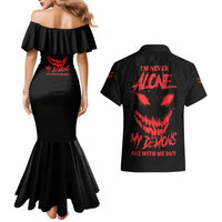 I'm Never Alone My Demon Are With Me Couples Matching Mermaid Dress and Hawaiian Shirt - Wonder Print Shop