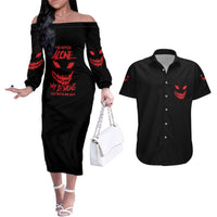 I'm Never Alone My Demon Are With Me Couples Matching Off The Shoulder Long Sleeve Dress and Hawaiian Shirt - Wonder Print Shop