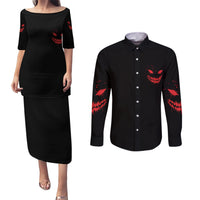 I'm Never Alone My Demon Are With Me Couples Matching Puletasi Dress and Long Sleeve Button Shirt - Wonder Print Shop
