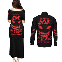 I'm Never Alone My Demon Are With Me Couples Matching Puletasi Dress and Long Sleeve Button Shirt - Wonder Print Shop