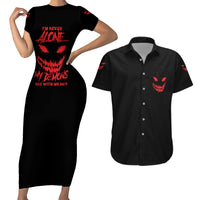 I'm Never Alone My Demon Are With Me Couples Matching Short Sleeve Bodycon Dress and Hawaiian Shirt - Wonder Print Shop