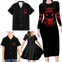 I'm Never Alone My Demon Are With Me Family Matching Long Sleeve Bodycon Dress and Hawaiian Shirt - Wonder Print Shop