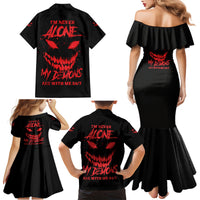 I'm Never Alone My Demon Are With Me Family Matching Mermaid Dress and Hawaiian Shirt - Wonder Print Shop