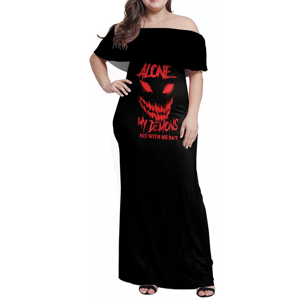 I'm Never Alone My Demon Are With Me Family Matching Off Shoulder Maxi Dress and Hawaiian Shirt - Wonder Print Shop