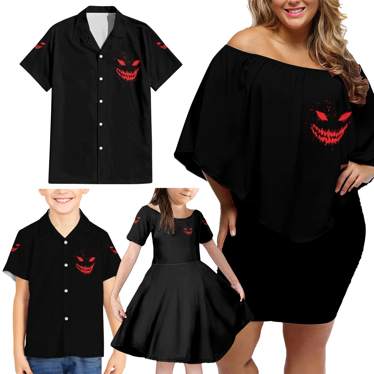 I'm Never Alone My Demon Are With Me Family Matching Off Shoulder Short Dress and Hawaiian Shirt - Wonder Print Shop