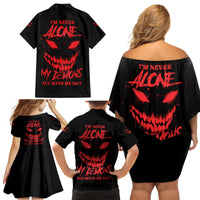 I'm Never Alone My Demon Are With Me Family Matching Off Shoulder Short Dress and Hawaiian Shirt - Wonder Print Shop