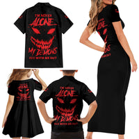 I'm Never Alone My Demon Are With Me Family Matching Short Sleeve Bodycon Dress and Hawaiian Shirt - Wonder Print Shop