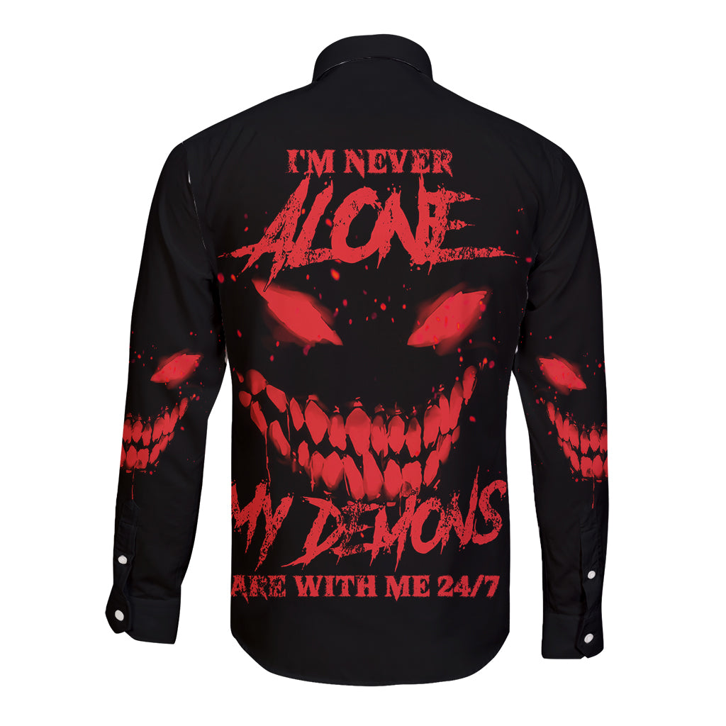 I'm Never Alone My Demon Are With Me Long Sleeve Button Shirt - Wonder Print Shop