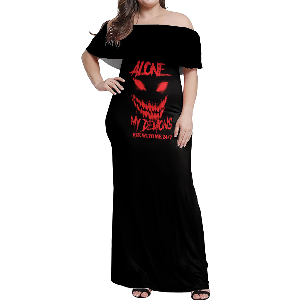 I'm Never Alone My Demon Are With Me Off Shoulder Maxi Dress - Wonder Print Shop