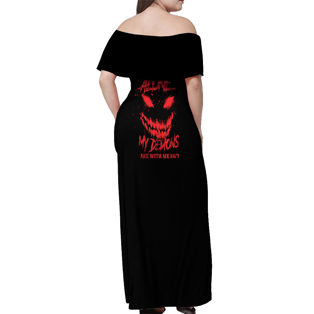 I'm Never Alone My Demon Are With Me Off Shoulder Maxi Dress - Wonder Print Shop